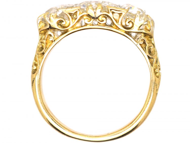 Victorian 18ct Gold Carved Half Hoop Three Stone Diamond Ring