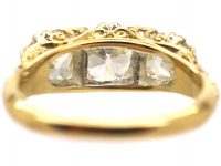 Victorian 18ct Gold Carved Half Hoop Three Stone Diamond Ring