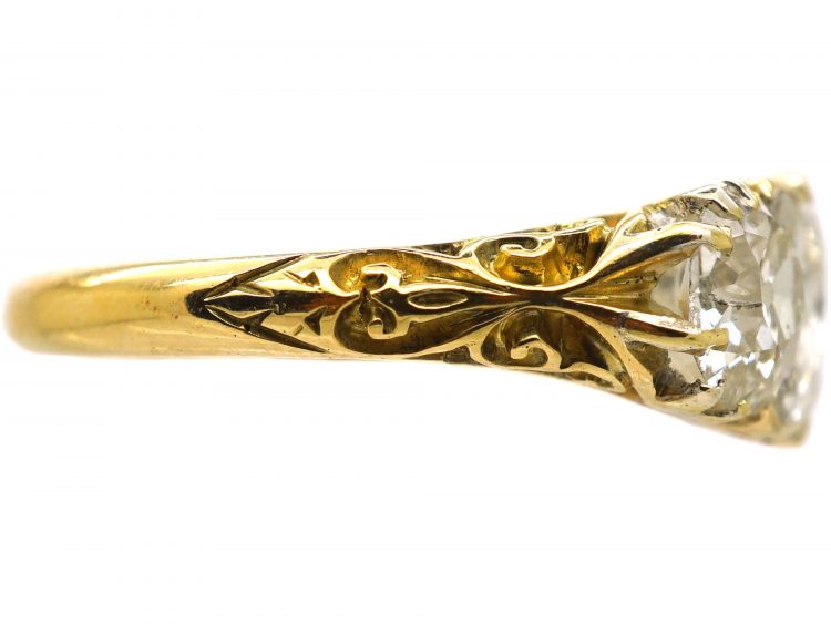 Victorian 18ct Gold Carved Half Hoop Three Stone Diamond Ring