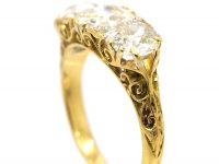 Victorian 18ct Gold Carved Half Hoop Three Stone Diamond Ring