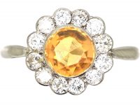 Edwardian Platinum, Diamond & Topaz Cluster Ring