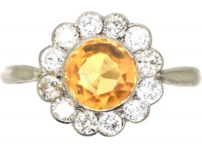 Edwardian Platinum, Diamond & Topaz Cluster Ring