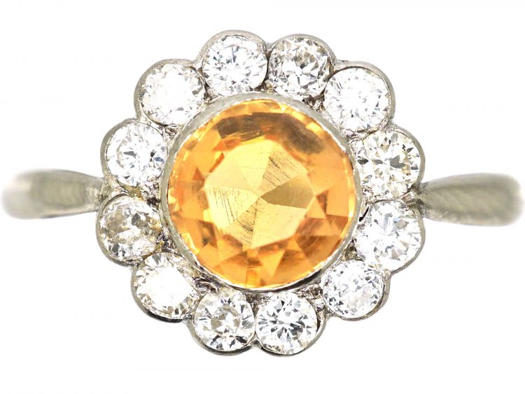 Edwardian Platinum, Diamond & Topaz Cluster Ring