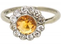 Edwardian Platinum, Diamond & Topaz Cluster Ring