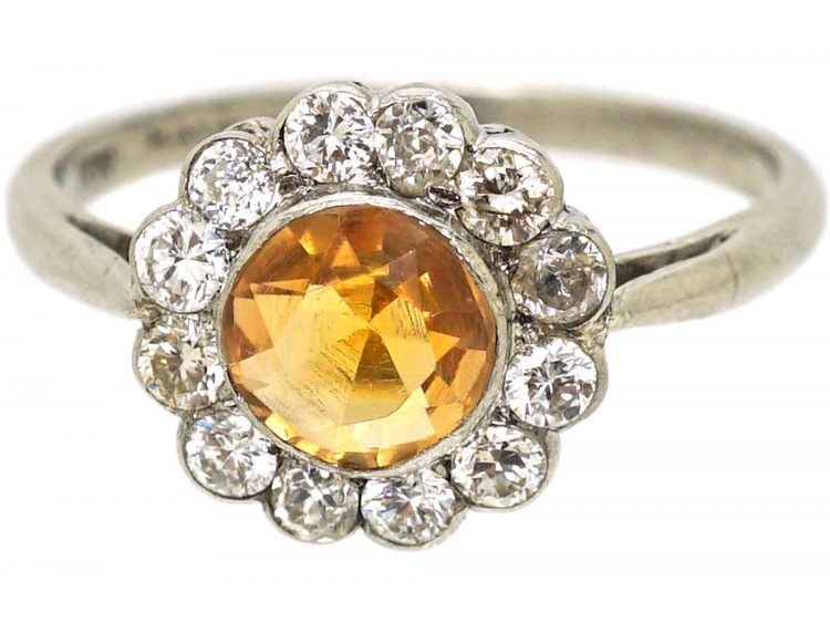 Edwardian Platinum, Diamond & Topaz Cluster Ring