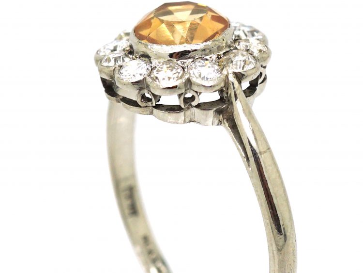 Edwardian Platinum, Diamond & Topaz Cluster Ring