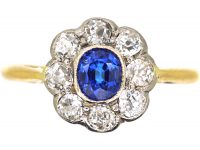 Edwardian 18ct Gold & Platinum, Sapphire & Diamond Cluster Ring
