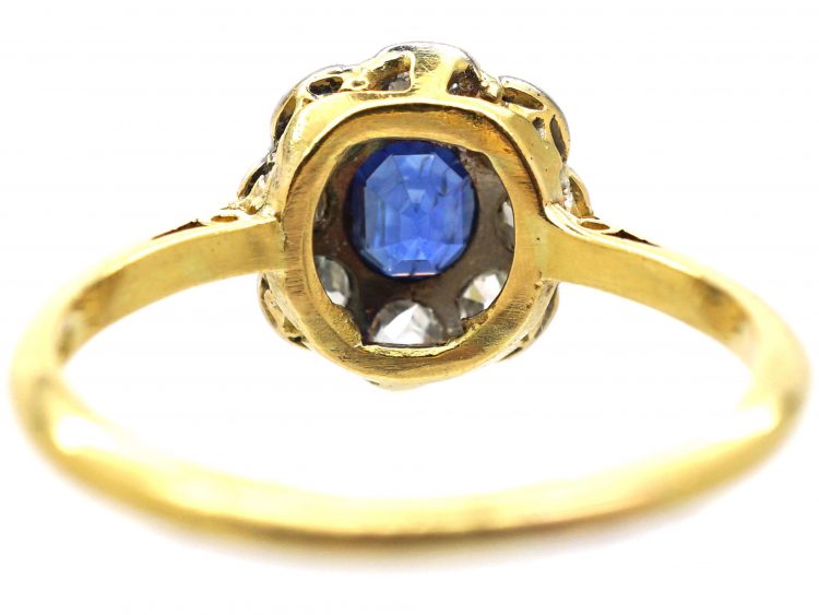 Edwardian 18ct Gold & Platinum, Sapphire & Diamond Cluster Ring