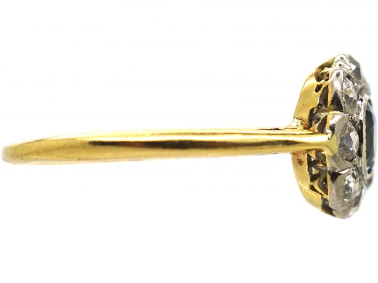 Edwardian 18ct Gold & Platinum, Sapphire & Diamond Cluster Ring