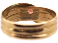 Edwardian 9ct Gold Snake Ring set a Garnet & Rose Diamond Eyes