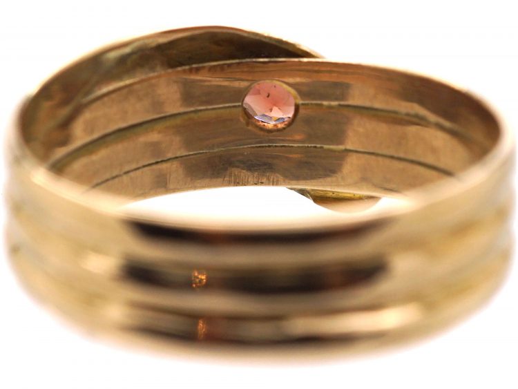 Edwardian 9ct Gold Snake Ring set a Garnet & Rose Diamond Eyes