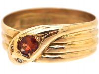 Edwardian 9ct Gold Snake Ring set a Garnet & Rose Diamond Eyes