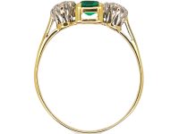 Art Deco 18ct Gold & Platinum, Emerald & Diamond Three Stone Ring