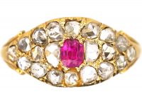 Victorian 18ct Gold Cluster Ring set with a Ruby & Graduated Rose Diamonds