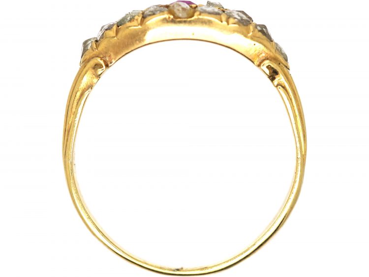 Victorian 18ct Gold Cluster Ring set with a Ruby & Graduated Rose Diamonds