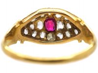 Victorian 18ct Gold Cluster Ring set with a Ruby & Graduated Rose Diamonds