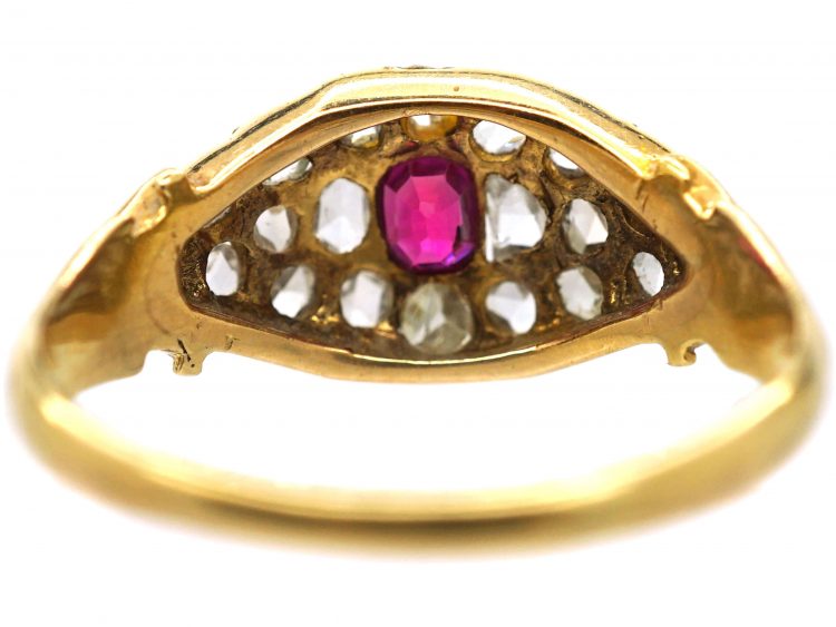 Victorian 18ct Gold Cluster Ring set with a Ruby & Graduated Rose Diamonds