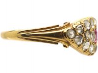 Victorian 18ct Gold Cluster Ring set with a Ruby & Graduated Rose Diamonds