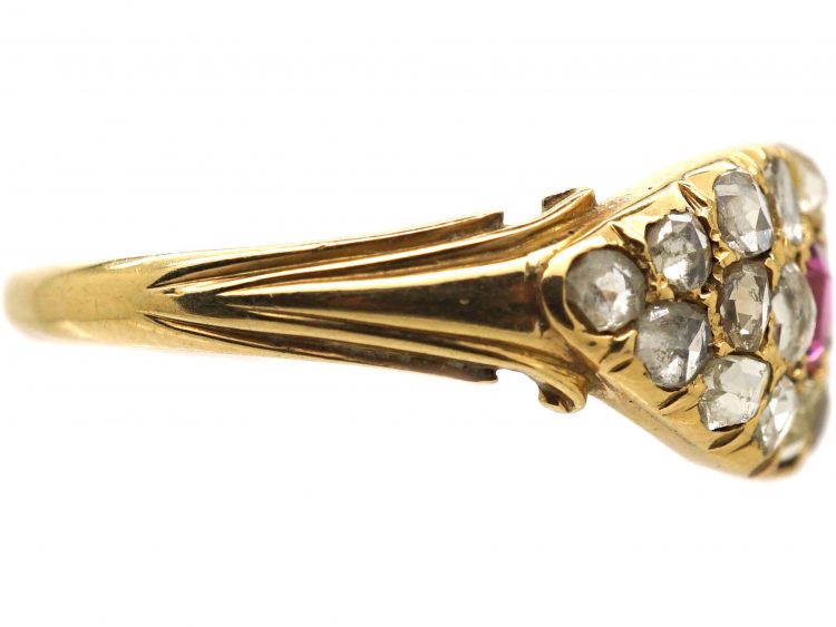 Victorian 18ct Gold Cluster Ring set with a Ruby & Graduated Rose Diamonds