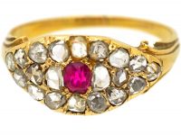 Victorian 18ct Gold Cluster Ring set with a Ruby & Graduated Rose Diamonds