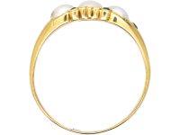 Victorian 18ct Gold, Three Natural Split Pearl Ring with Emerald Points
