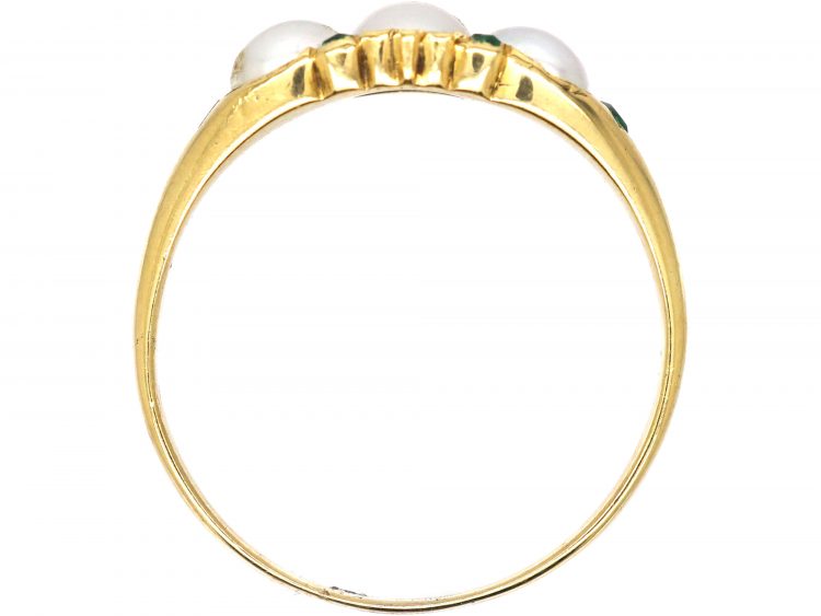 Victorian 18ct Gold, Three Natural Split Pearl Ring with Emerald Points