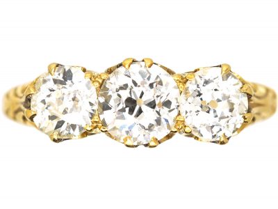 Victorian 18ct Gold, Three Stone Diamond Carved Half Hoop Ring
