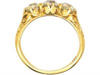 Victorian 18ct Gold, Three Stone Diamond Carved Half Hoop Ring