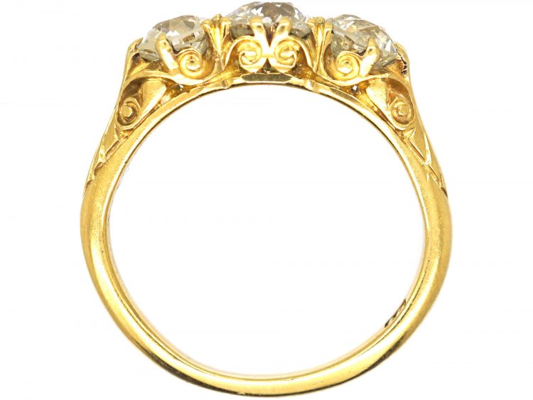 Victorian 18ct Gold, Three Stone Diamond Carved Half Hoop Ring