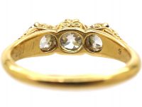 Victorian 18ct Gold, Three Stone Diamond Carved Half Hoop Ring