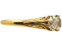 Victorian 18ct Gold, Three Stone Diamond Carved Half Hoop Ring