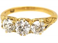 Victorian 18ct Gold, Three Stone Diamond Carved Half Hoop Ring