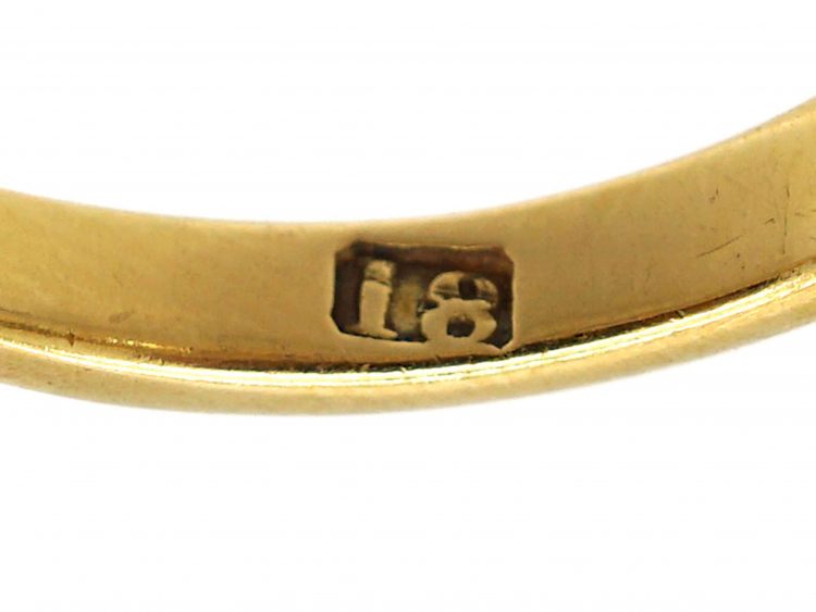 Victorian 18ct Gold, Three Stone Diamond Carved Half Hoop Ring