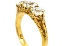 Victorian 18ct Gold, Three Stone Diamond Carved Half Hoop Ring