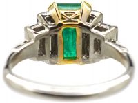 18ct Gold Emerald Ring with Baguette Diamonds on Either Side