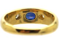 18ct Gold Rub Over Set Sapphire & Diamond Three Stone Ring