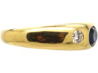 18ct Gold Rub Over Set Sapphire & Diamond Three Stone Ring