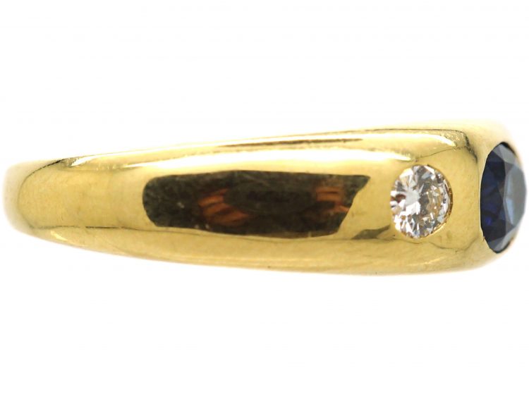 18ct Gold Rub Over Set Sapphire & Diamond Three Stone Ring