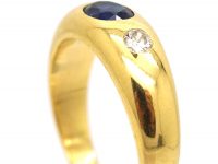 18ct Gold Rub Over Set Sapphire & Diamond Three Stone Ring
