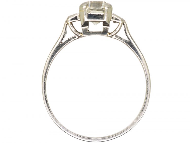Art Deco Platinum Ring set with an Asscher Cut Diamond with Baguette Diamond Shoulders