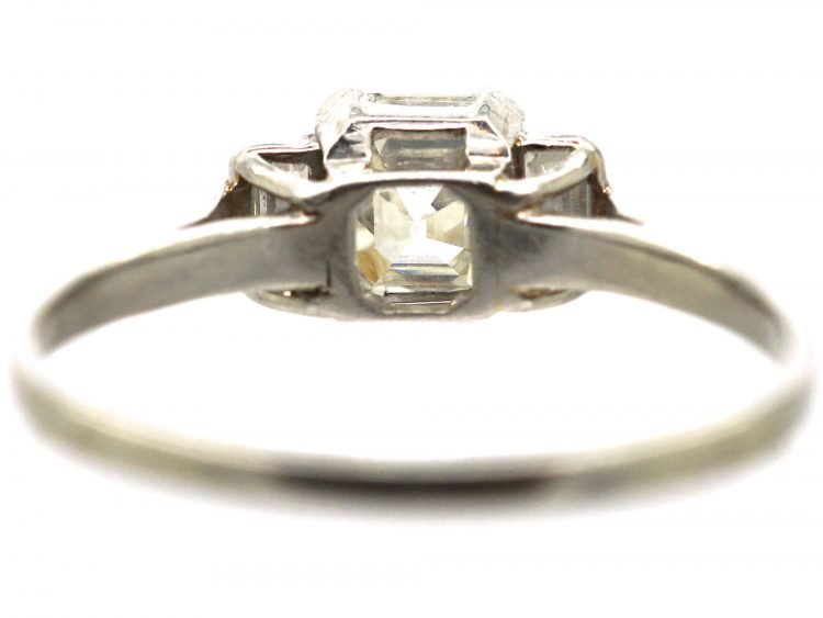 Art Deco Platinum Ring set with an Asscher Cut Diamond with Baguette Diamond Shoulders