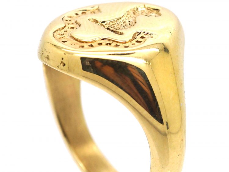 9ct Gold Signet Ring with Intaglio of Griffin's Head by Charles Green & Sons