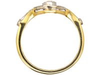 Art Deco 18ct Gold & Platinum, Three Stone Diamond Ring with Diamond Detail