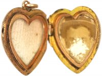 Edwardian 9ct Gold Heart Shaped Locket with Half Moon Motif set with Natural Split Pearls