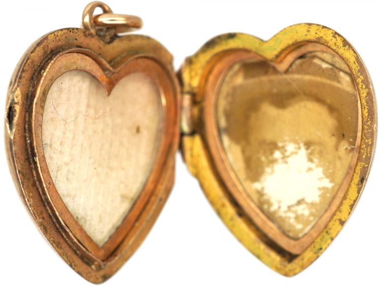 Edwardian 9ct Gold Heart Shaped Locket with Half Moon Motif set with Natural Split Pearls