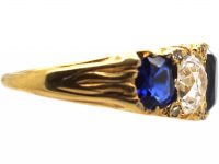 Victorian 18ct Gold Five Stone Unheated Sapphire & Diamond Ring