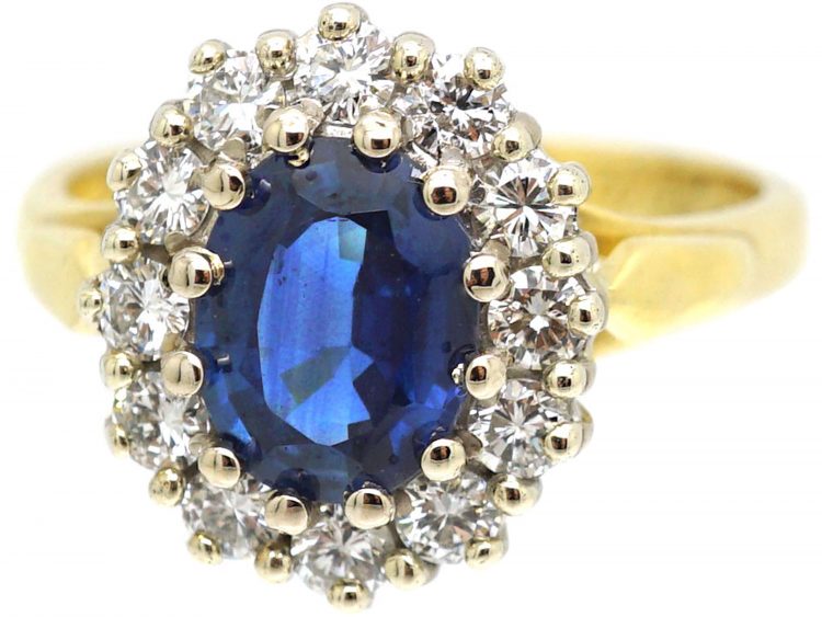 18ct Gold, Sapphire & Diamond Oval Cluster Ring