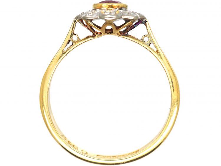 Early 20th Century 18ct Gold & Platinum, Ruby & Diamond Daisy Cluster Ring