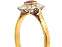 Early 20th Century 18ct Gold & Platinum, Ruby & Diamond Daisy Cluster Ring