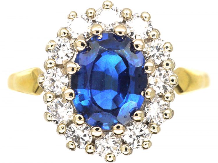 18ct Gold, Sapphire & Diamond Oval Cluster Ring